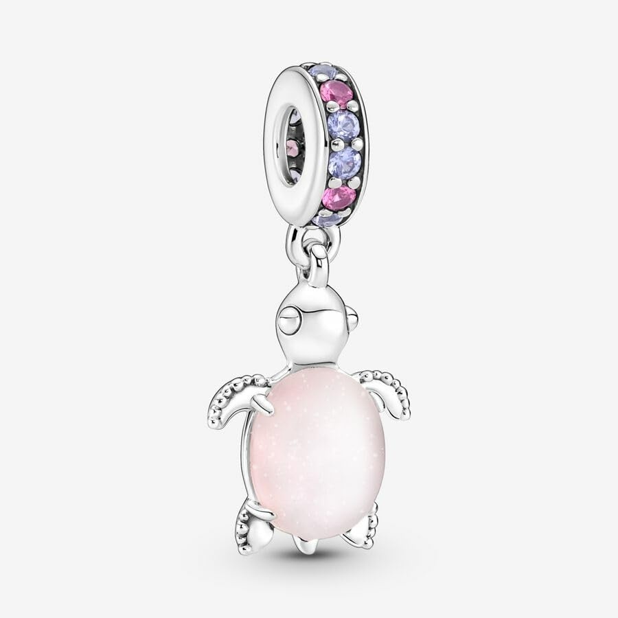 image:imagePANDORA Murano Glass Pink Sea Turtle Dangle Charm Gift for Her Compatible with PANDORA Moments Sterling Silver with Murano Glass amp ManMade Crystals With Gift Box