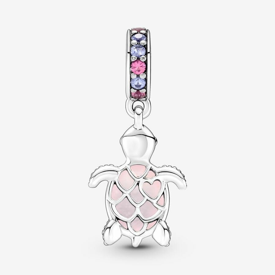 image:imagePANDORA Murano Glass Pink Sea Turtle Dangle Charm Gift for Her Compatible with PANDORA Moments Sterling Silver with Murano Glass amp ManMade Crystals With Gift Box