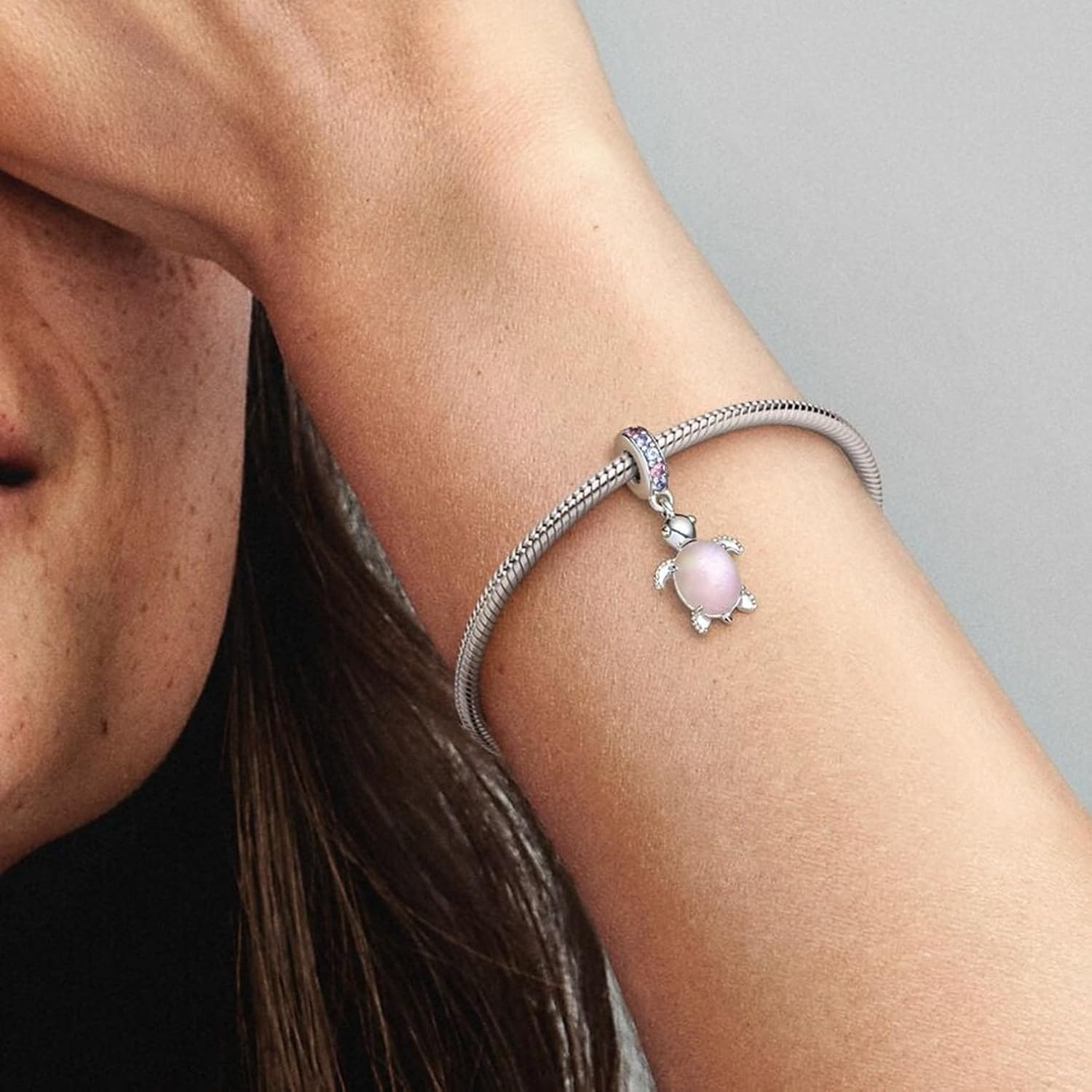 image:imagePANDORA Murano Glass Pink Sea Turtle Dangle Charm Gift for Her Compatible with PANDORA Moments Sterling Silver with Murano Glass amp ManMade Crystals With Gift Box