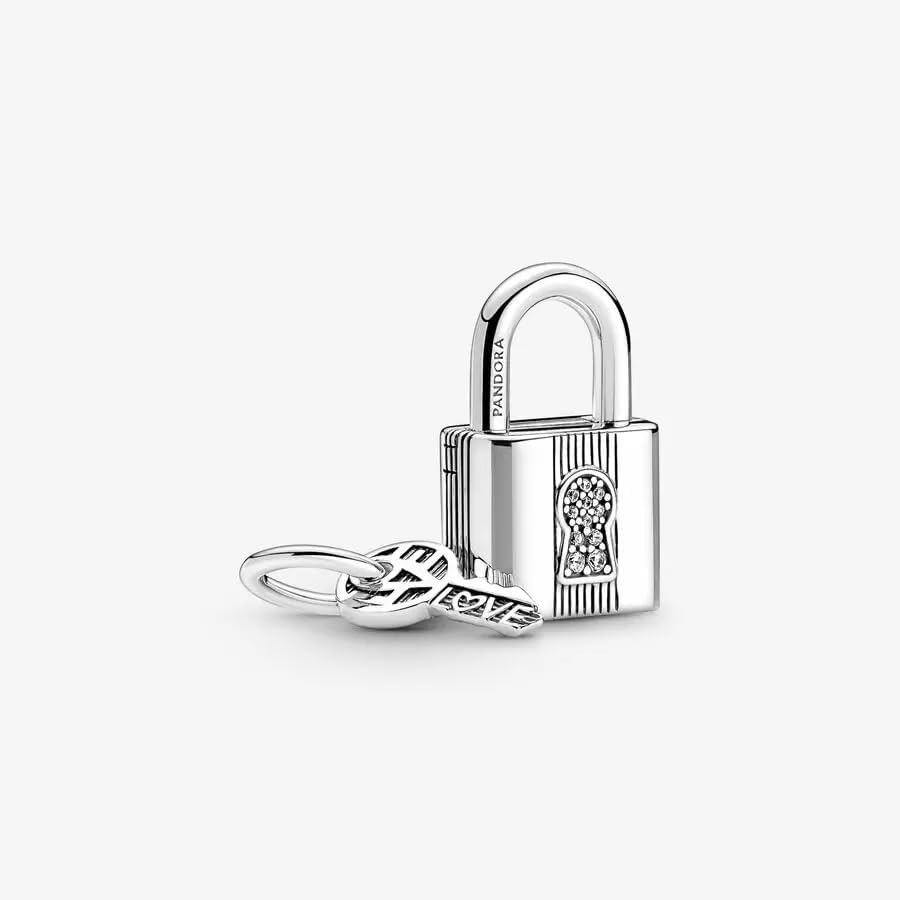 image:imagePANDORA Padlock and Key Dangle Charm Compatible Moments Stunning Womens Jewelry Gift for Her Made with Sterling Silver amp Cubic Zirconia With Gift Box