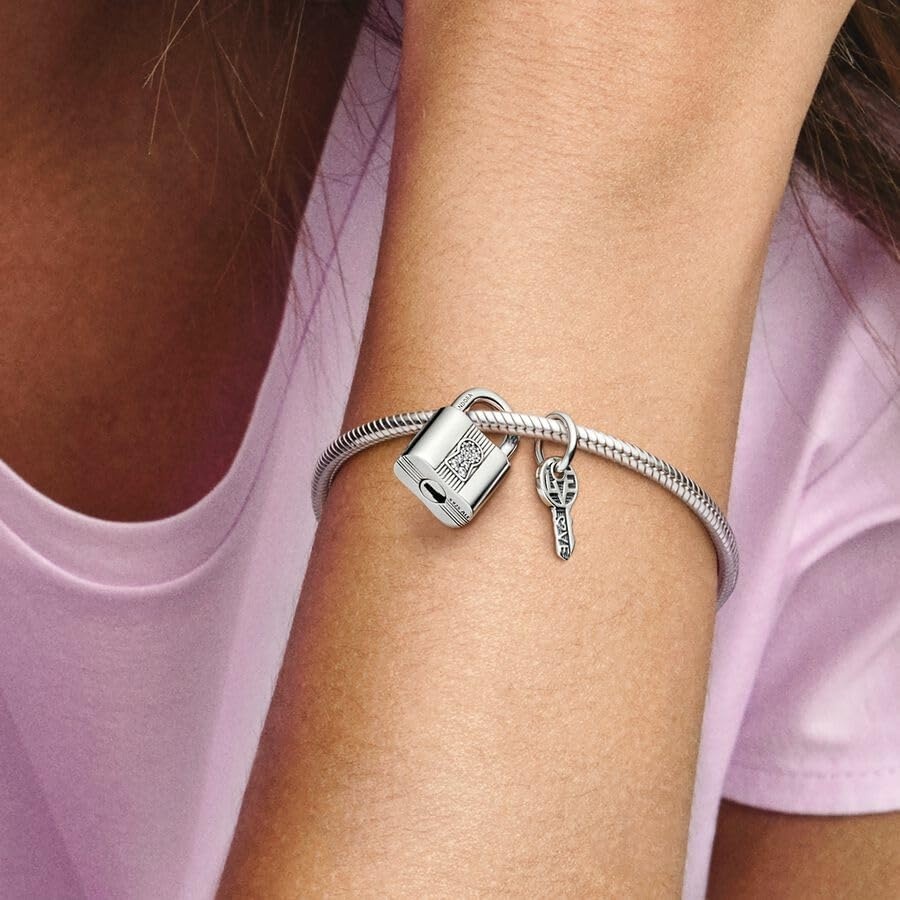 image:imagePANDORA Padlock and Key Dangle Charm Compatible Moments Stunning Womens Jewelry Gift for Her Made with Sterling Silver amp Cubic Zirconia With Gift Box