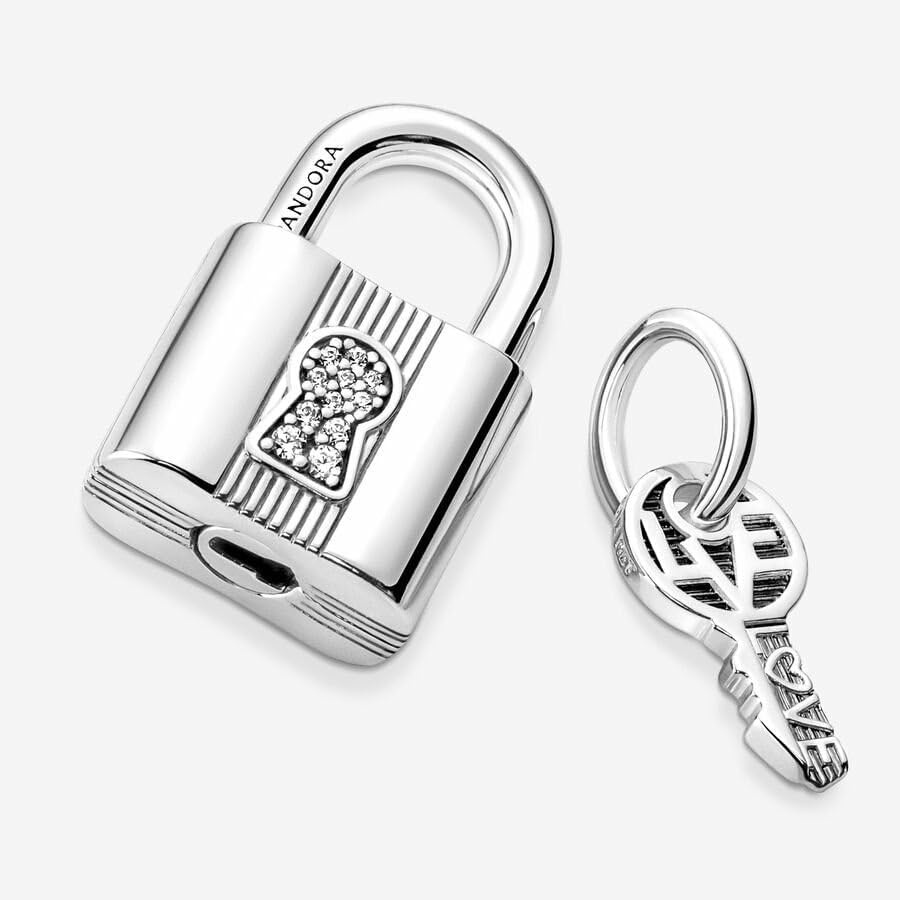 image:imagePANDORA Padlock and Key Dangle Charm Compatible Moments Stunning Womens Jewelry Gift for Her Made with Sterling Silver amp Cubic Zirconia With Gift Box