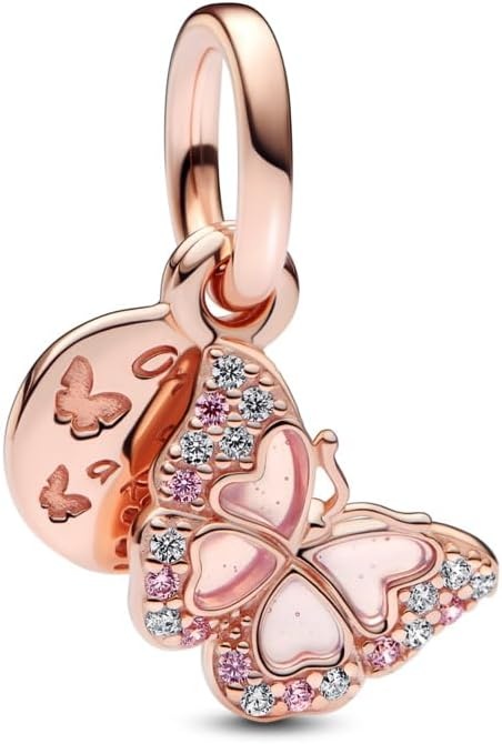 image:imagePANDORA Pink Butterfly amp Quote Double Dangle Charm Gift for Her Compatible with PANDORA Moments With Gift Box PANDORA Rose with Cubic Zirconia amp Enamel