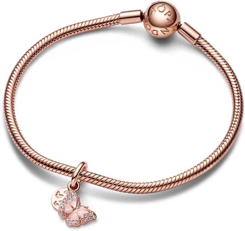 image:imagePANDORA Pink Butterfly amp Quote Double Dangle Charm Gift for Her Compatible with PANDORA Moments With Gift Box PANDORA Rose with Cubic Zirconia amp Enamel