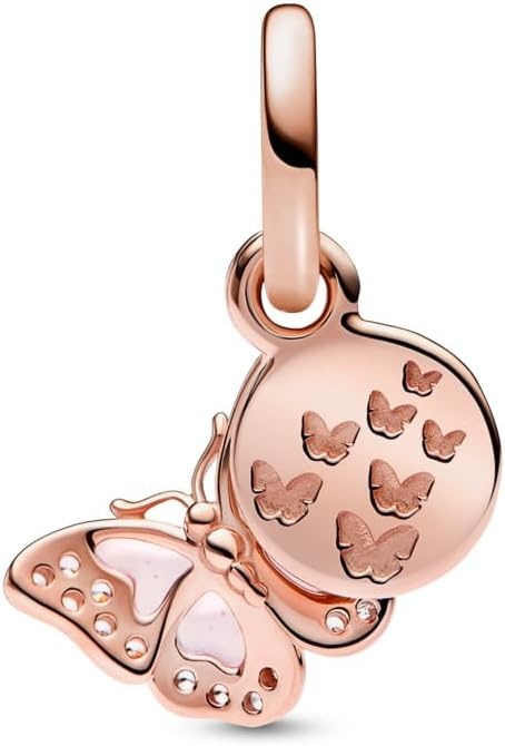 image:imagePANDORA Pink Butterfly amp Quote Double Dangle Charm Gift for Her Compatible with PANDORA Moments With Gift Box PANDORA Rose with Cubic Zirconia amp Enamel