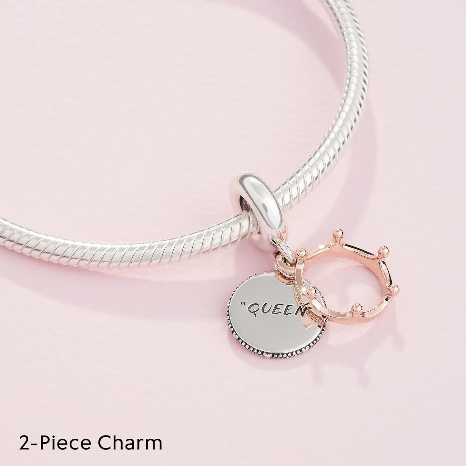 image:imagePANDORA Queen amp Regal Crown Dangle Charm Engraved Plaque Detail Jewelry for Her with Gift Box Compatible Moments Charm Bracelets Sterling Silver amp 14k Rose Gold