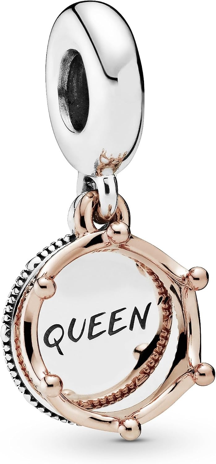 image:imagePANDORA Queen amp Regal Crown Dangle Charm Engraved Plaque Detail Jewelry for Her with Gift Box Compatible Moments Charm Bracelets Sterling Silver amp 14k Rose Gold