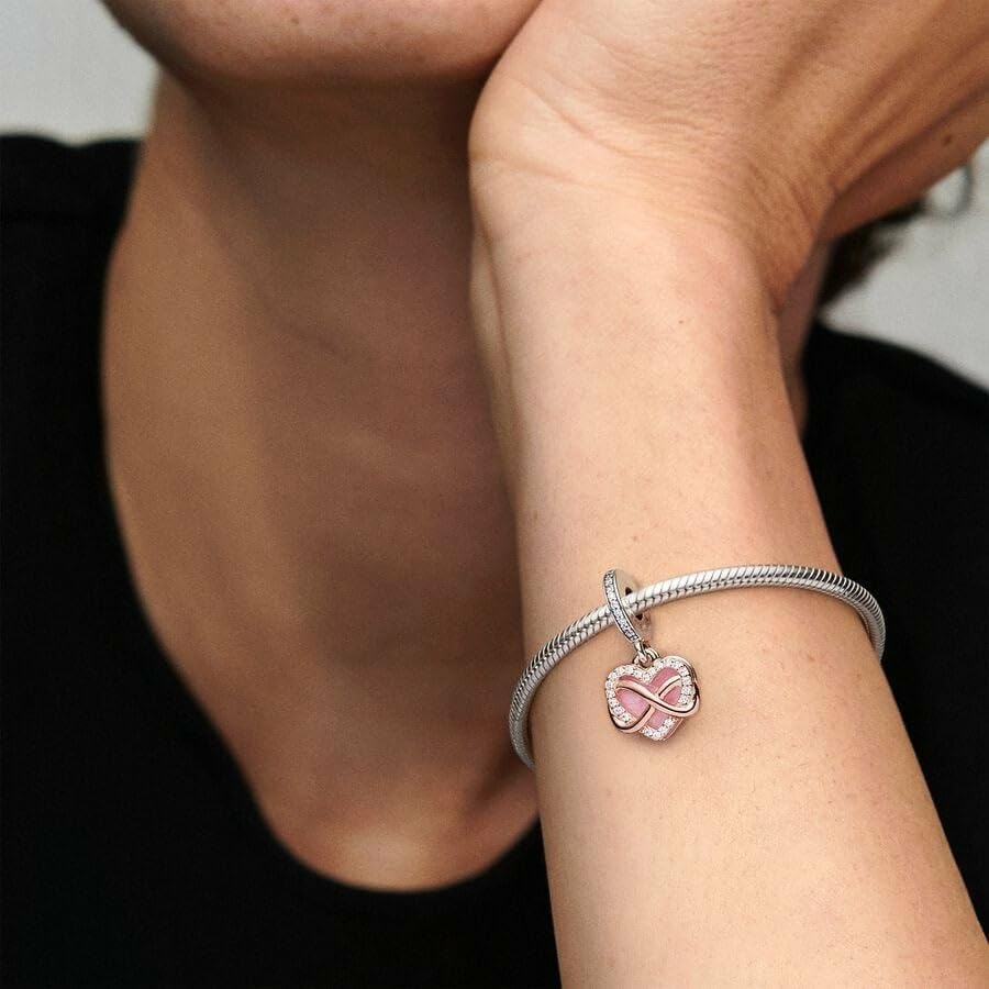 image:imagePANDORA Sparkling Infinity Heart Dangle Charm Compatible Moments Gift for Her Made Rose Sterling Silver Cubic Zirconia amp Enamel With Gift Box