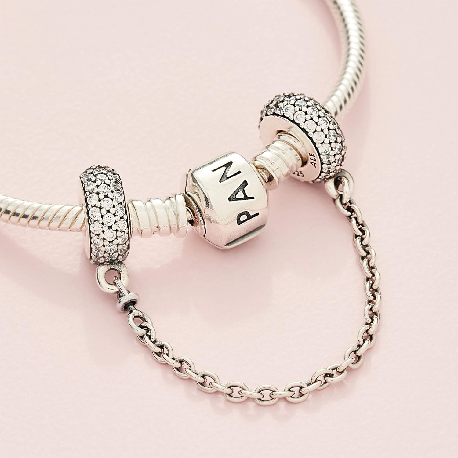 image:imagePANDORA Sparkling Pav Safety Chain Charm Gift for Her Compatible Moments Sterling Silver amp Cubic Zirconia With Gift Box