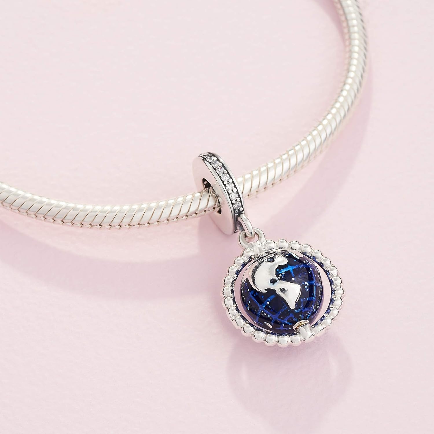 image:imagePANDORA Spinning Globe Dangle Charm Compatible Moments Sterling Silver Enamel amp Cubic Zirconia Gift for Her Jewelry for Women with Gift Box