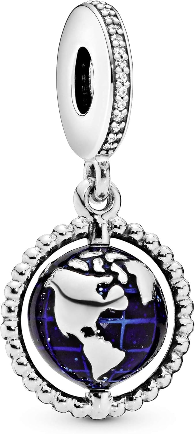 image:imagePANDORA Spinning Globe Dangle Charm Compatible Moments Sterling Silver Enamel amp Cubic Zirconia Gift for Her Jewelry for Women with Gift Box
