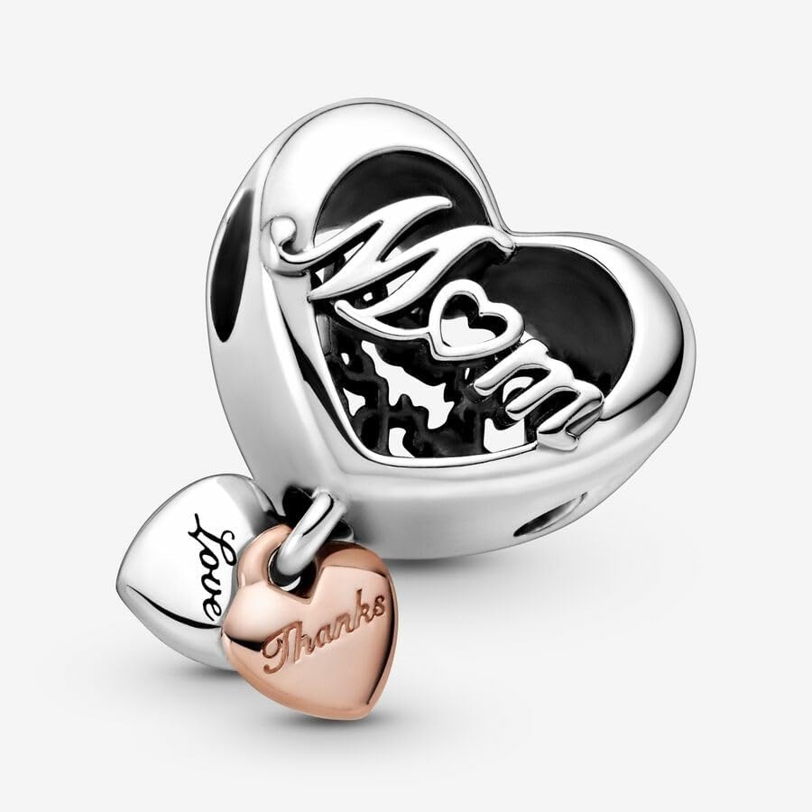 image:imagePANDORA Thank You Mum Heart Charm Gift for Her Compatible Moments Rose amp Sterling Silver with Gift Box