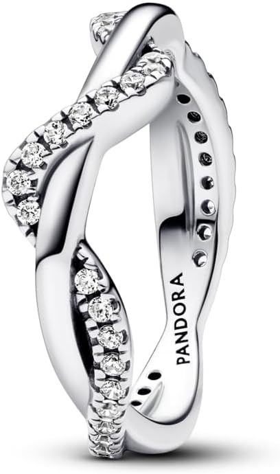 image:imagePANDORA Timeless Sparkling Intertwined Wave Ring Sterling Silver Ring with Cubic Zirconia Jewelry for Women Includes Gift Box