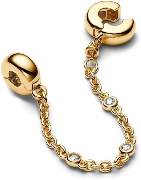 image:imagePANDORA Triple Clear Stone Safety Chain 14k Gold Plating amp Cubic Zirconia Compatible with PANDORA Moments Jewelry for Women with Gift Box