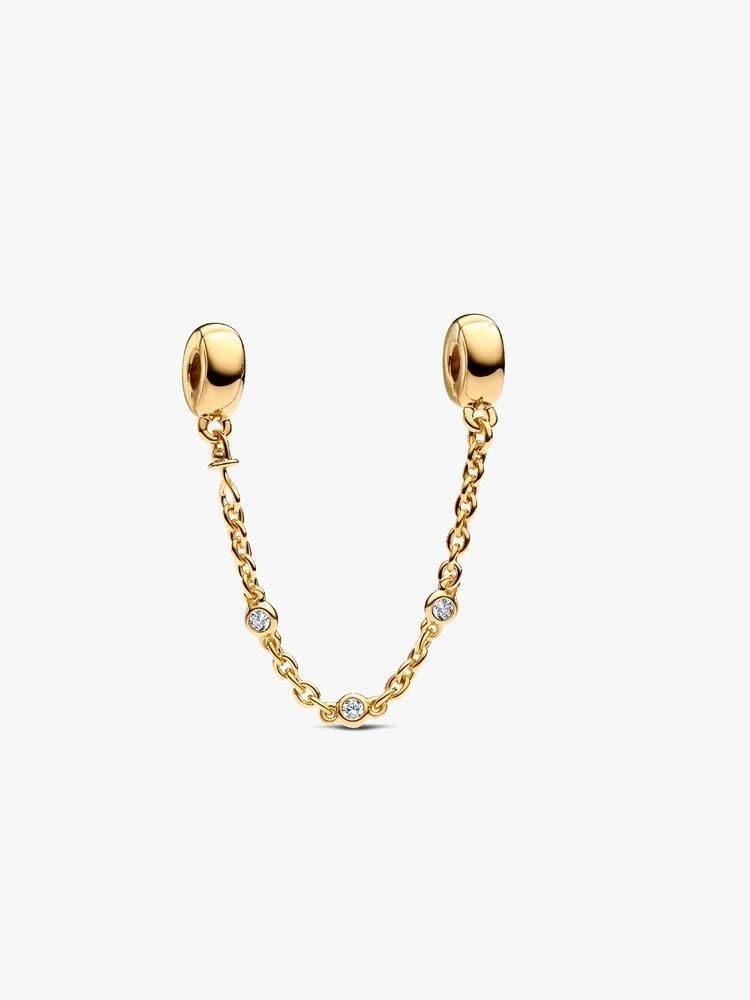 image:imagePANDORA Triple Clear Stone Safety Chain 14k Gold Plating amp Cubic Zirconia Compatible with PANDORA Moments Jewelry for Women with Gift Box