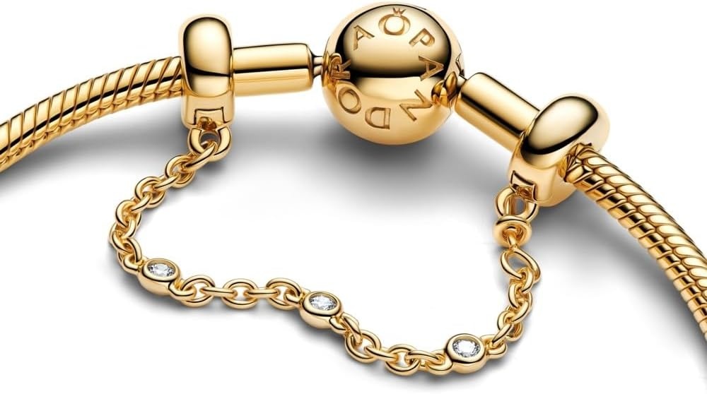 image:imagePANDORA Triple Clear Stone Safety Chain 14k Gold Plating amp Cubic Zirconia Compatible with PANDORA Moments Jewelry for Women with Gift Box