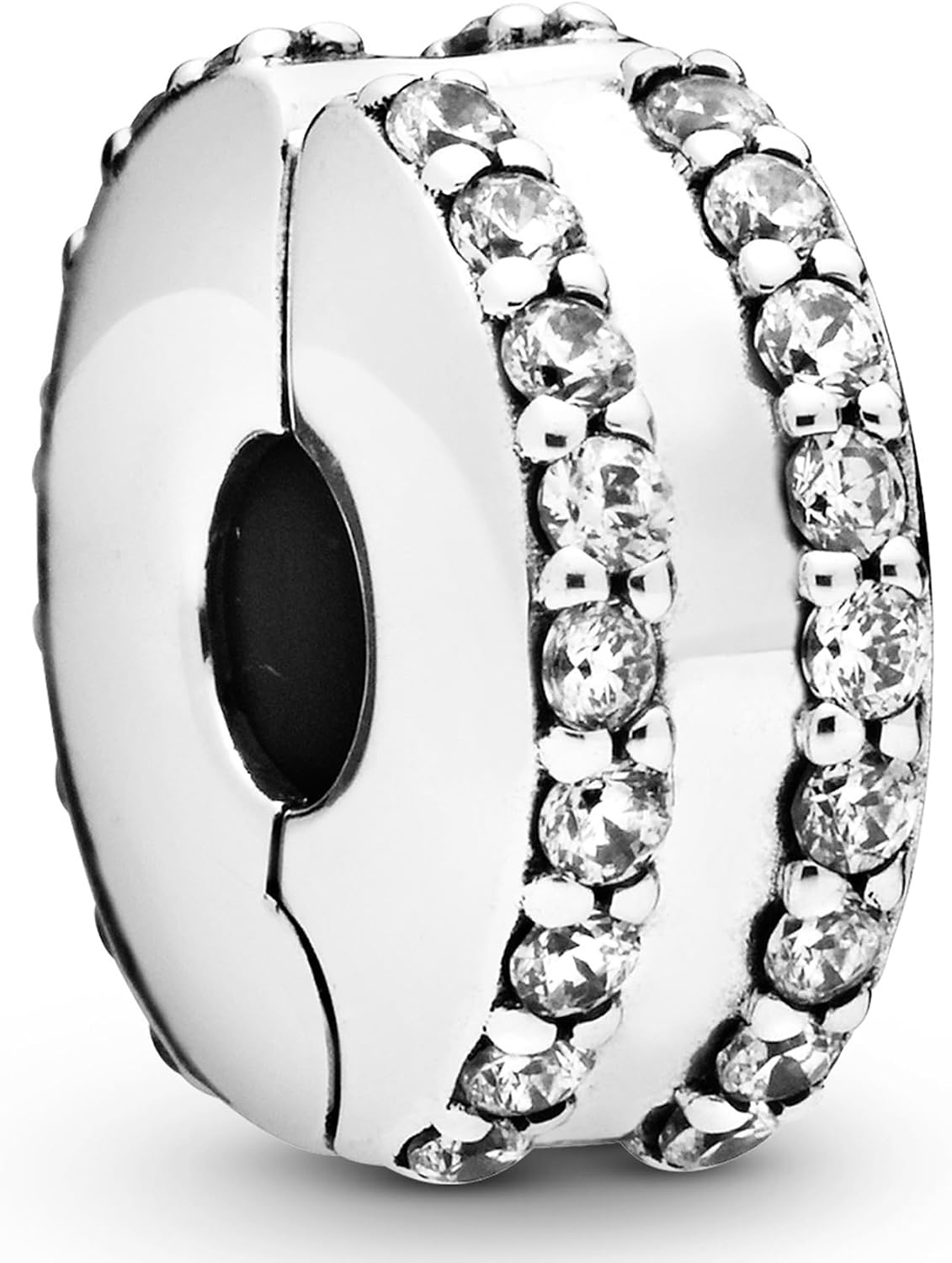 image:imagePandora Double Lined Pav Clip Charm Compatible with PANDORA Moments Jewelry for Women Gift for Her Sterling Silver amp Cubic Zirconia with Gift Box