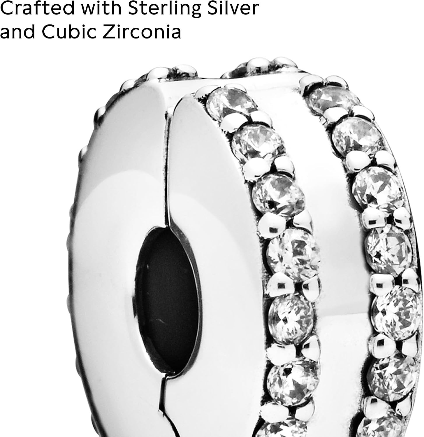 image:imagePandora Double Lined Pav Clip Charm Compatible with PANDORA Moments Jewelry for Women Gift for Her Sterling Silver amp Cubic Zirconia with Gift Box