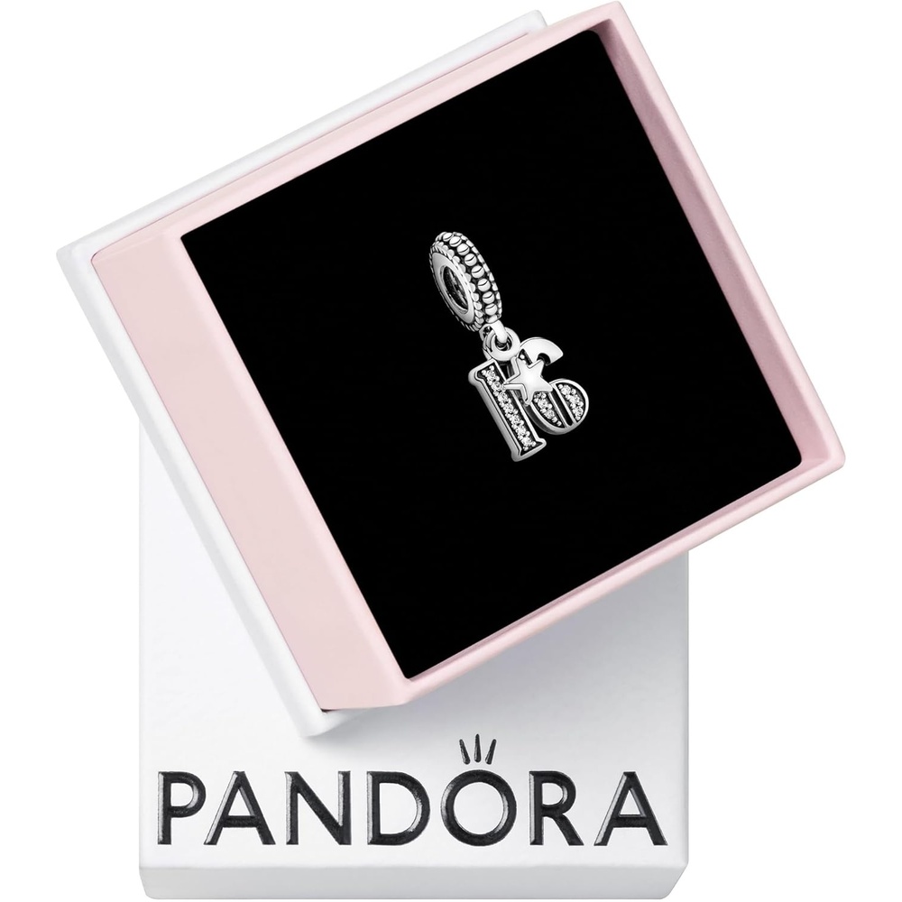 image:imagePANDORA 16th Celebration Dangle Charm Bracelet Charm for PANDORA Moments Bracelets Sterling Silver with Clear Cubic Zirconia Gift for Her Jewelry for Women with Gift Box