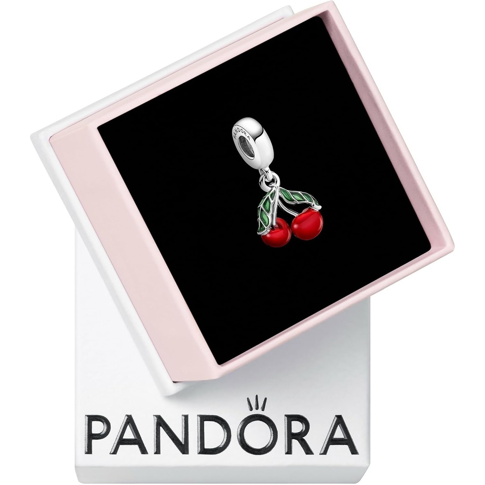 image:imagePANDORA Asymmetrical Cherry Fruit Dangle Charm Compatible Moments Stunning Womens Jewelry Gift for Women Made with Sterling Silver amp Enamel With Gift Box