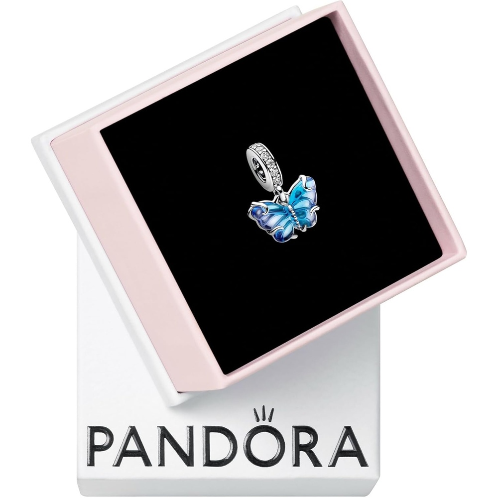 image:imagePANDORA Blue Murano Glass Butterfly Dangle Charm Compatible with PANDORA Moments Gift for Her Sterling Silver amp Murano Glass with Cubic Zirconia With Gift Box