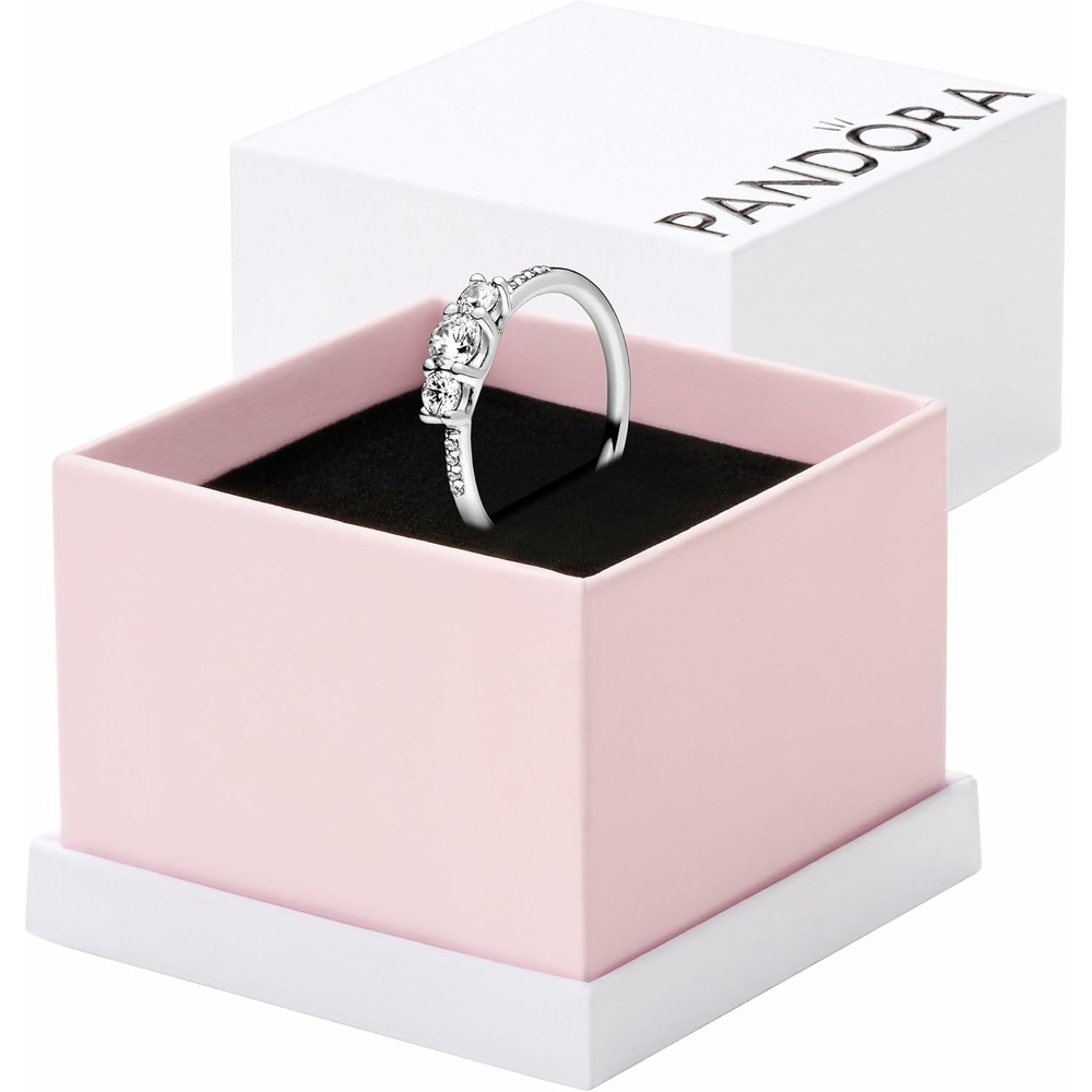 image:imagePANDORA Clear ThreeStone Ring Silver Ring for Women Layering or Stackable Ring Gift for Her Silver with Cubic Zirconia With Gift BoxSterling Silver
