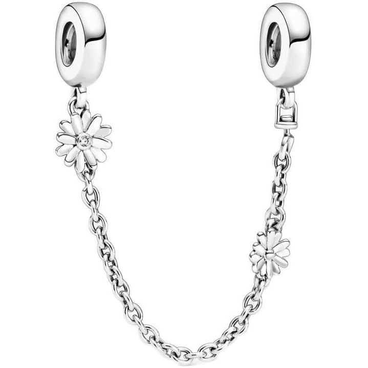 image:imagePANDORA Daisy Flower Safety Chain Charm Compatible with PANDORA Moments Gift for Her Made with Sterling Silver amp Cubic Zirconia with Gift Box