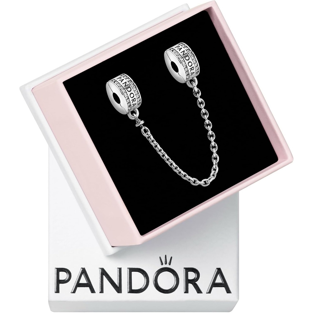 image:imagePANDORA Logo Safety Chain Clip Charm  Compatible Moments Bracelets  Jewelry for Women  Gift for Women in Your Life  Made with Sterling Silver amp Cubic Zirconia With Gift Box