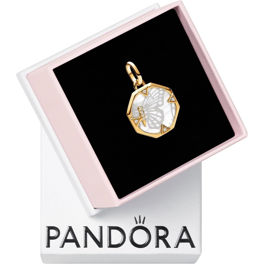 image:imagePANDORA Me Pearlescent Butterfly Medallion Charm 14k GoldPlated Charm with White Bioresin ManMade Mother of Pearl Gift for Her Includes Gift Box