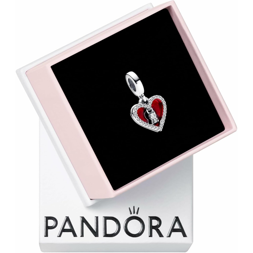 image:imagePANDORA Moments Red Heart amp Keyhole Double Dangle Charm Sterling Silver Charm with Cubic Zirconia amp Red Enamel Jewelry for Women Includes Gift Box