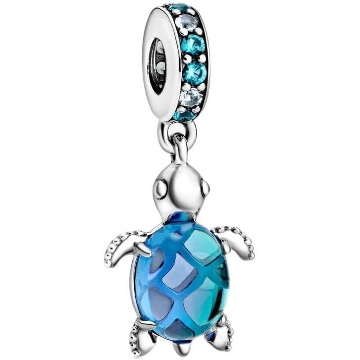 image:imagePANDORA Murano Glass Blue Sea Turtle Dangle Charm Compatible with PANDORA Moments Jewelry for Women Gift for Women Made with Sterling Silver amp ManMade Crystal With Gift Box