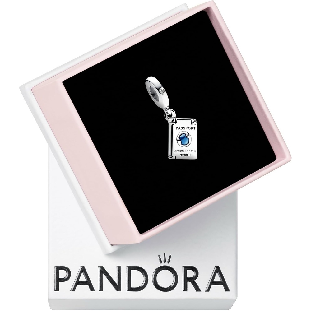 image:imagePANDORA Openable Passport Dangle Charm Compatible with PANDORA Moments Gift for Her Sterling Silver amp Enamel with Blue Cubic Zirconia With Gift Box