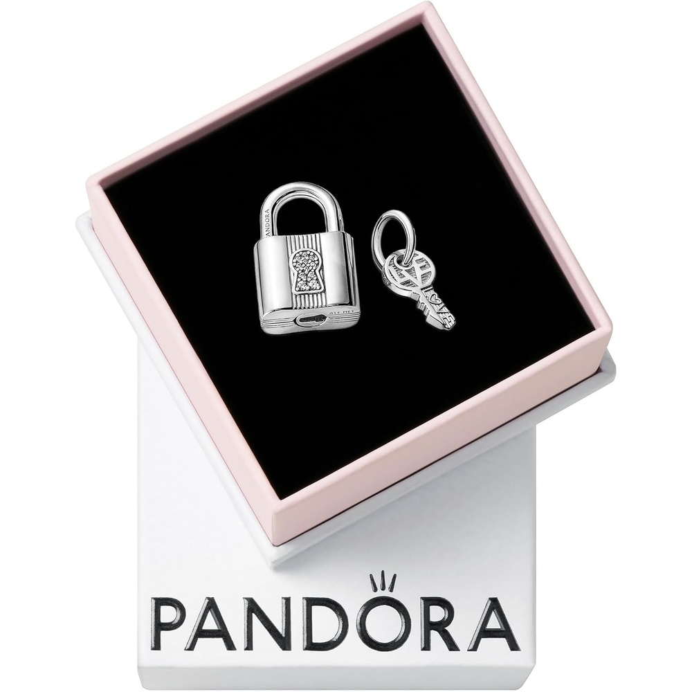 image:imagePANDORA Padlock and Key Dangle Charm Compatible Moments Stunning Womens Jewelry Gift for Her Made with Sterling Silver amp Cubic Zirconia With Gift Box