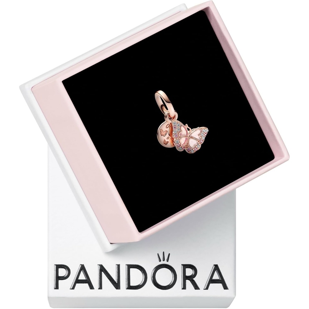 image:imagePANDORA Pink Butterfly amp Quote Double Dangle Charm  Gift for Her  Compatible with PANDORA Moments  With Gift Box  PANDORA Rose with Cubic Zirconia amp Enamel