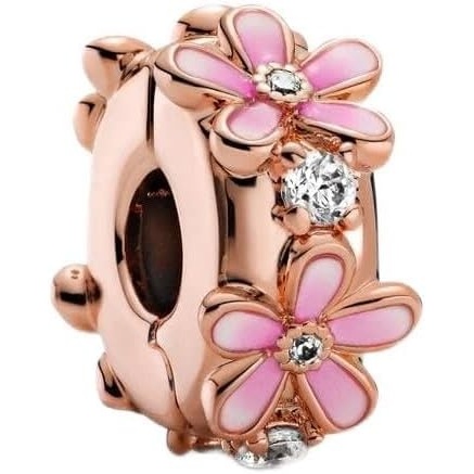 image:imagePANDORA Pink Daisy Spacer Clip Charm Bracelet Charm Moments Bracelets Stunning Womens Jewelry Gift for Women Made Rose Cubic Zirconia amp Enamel With Gift Box