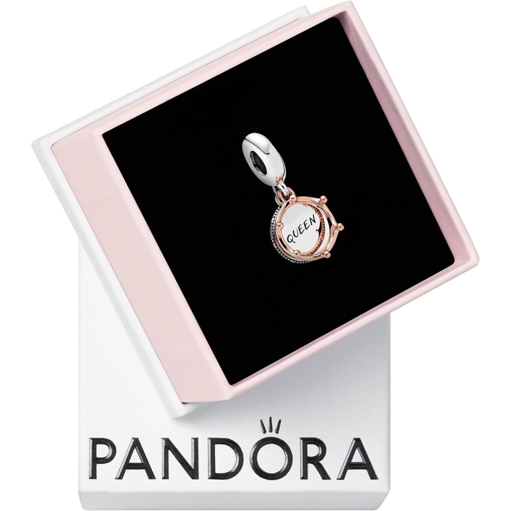 image:imagePANDORA Queen amp Regal Crown Dangle Charm  Engraved Plaque Detail  Jewelry for Her with Gift Box  Compatible Moments Charm Bracelets  Sterling Silver amp 14k Rose Gold