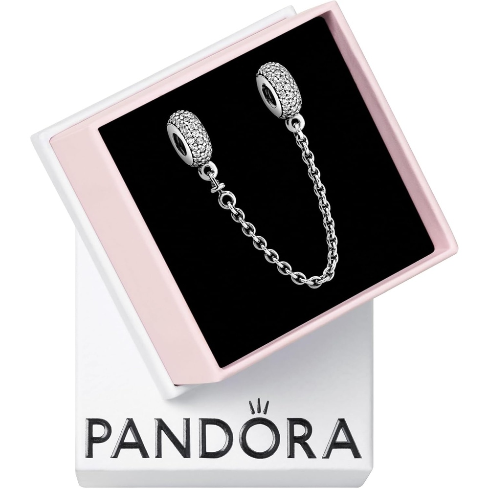 image:imagePANDORA Sparkling Pav Safety Chain Charm Gift for Her Compatible Moments Sterling Silver amp Cubic Zirconia With Gift Box