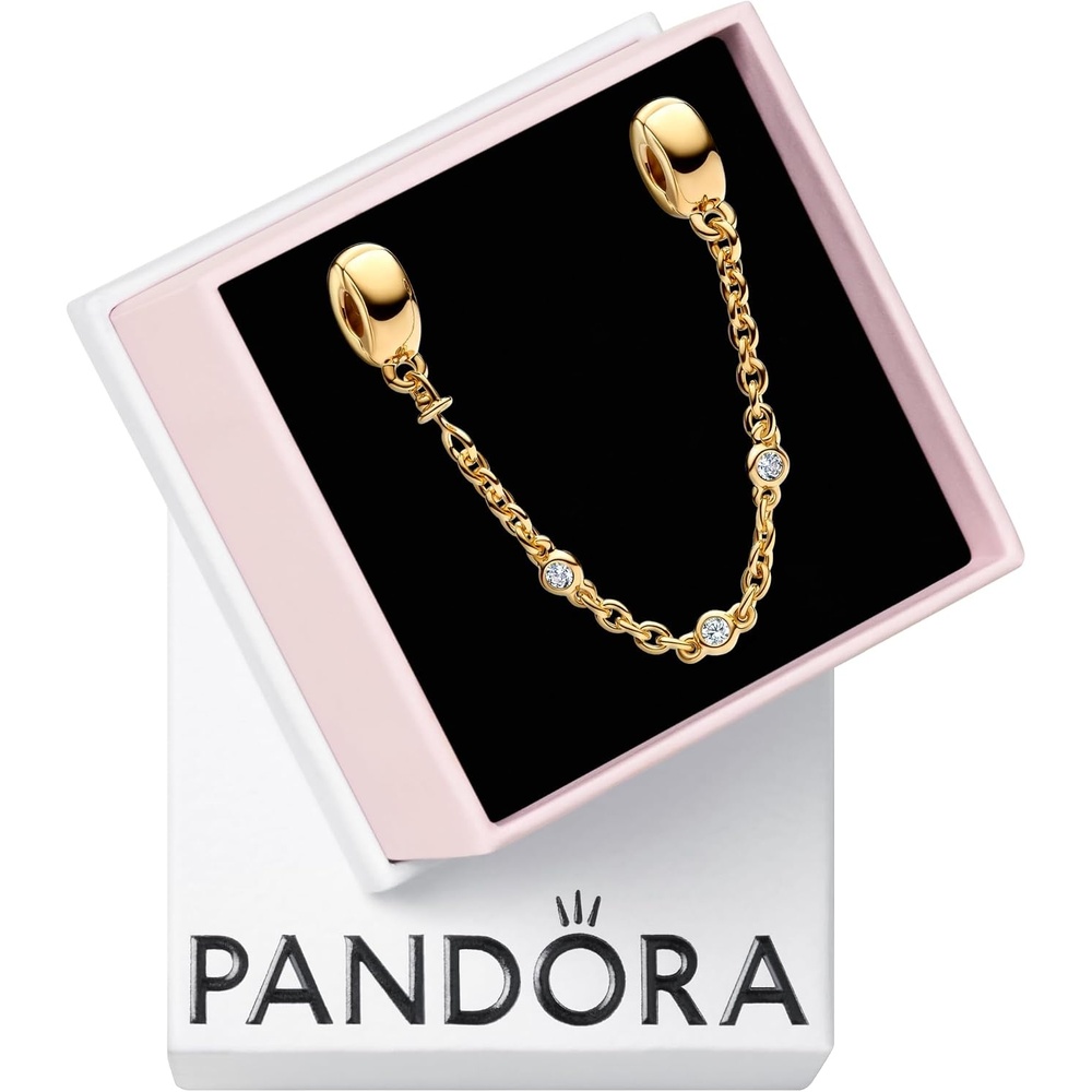 image:imagePANDORA Triple Clear Stone Safety Chain 14k Gold Plating amp Cubic Zirconia Compatible with PANDORA Moments Jewelry for Women with Gift Box