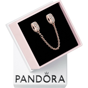 PANDORA Clear Pave Safety Chain Clip Charm – Compatible Moments – Gift for Her – Made Rose, Cubic Zirconia & Silicone – with Gift Box