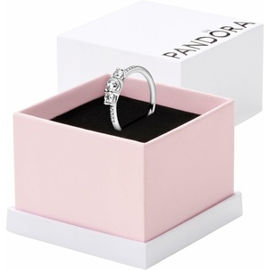 PANDORA Clear Three-Stone Ring – Silver Ring for Women – Layering or Stackable Ring – Gift for Her – Silver with Cubic Zirconia – With Gift Box(Sterling Silver)