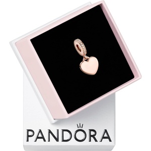PANDORA Moments Engravable Heart Tag Dangle Charm – 14K Rose Gold-Plated Charm with Clear Cubic Zirconia – Jewelry for Women – Includes Gift Box