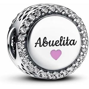 PANDORA Moments Love Abuelita Engravable Charm – Sterling Silver Charm with Cubic Zirconia & Enamel – Jewelry for Women – Includes Gift Box