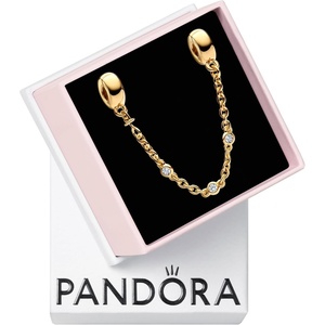 PANDORA Triple Clear Stone Safety Chain | 14k Gold Plating & Cubic Zirconia, Compatible with PANDORA Moments, Jewelry for Women with Gift Box