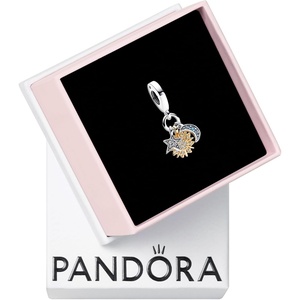 PANDORA Two-Tone Celestial Triple Dangle Charm – Compatible with PANDORA Moments – Gift for Her – Stunning Women’s Jewelry – Sterling Silver & 14k Gold with Blue Crystals – With Gift Box