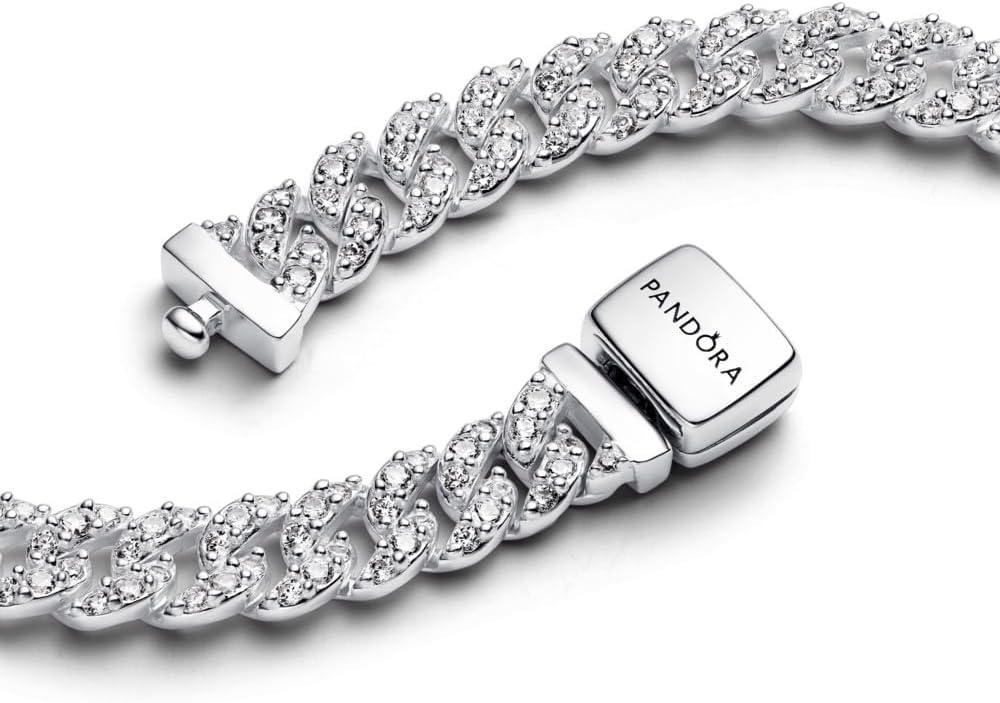 image:imagePANDORA Pav Cuban Chain Necklace 177 Sterling Silver amp Clear Cubic Zirconia Jewelry for Women with Gift Box