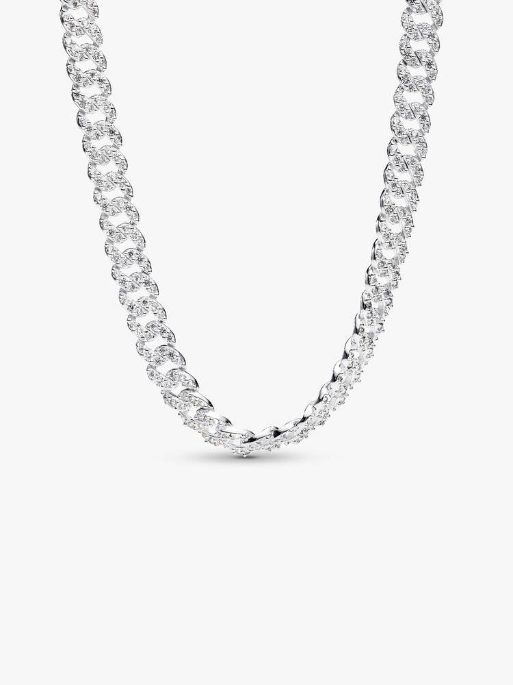 image:imagePANDORA Pav Cuban Chain Necklace 177 Sterling Silver amp Clear Cubic Zirconia Jewelry for Women with Gift Box