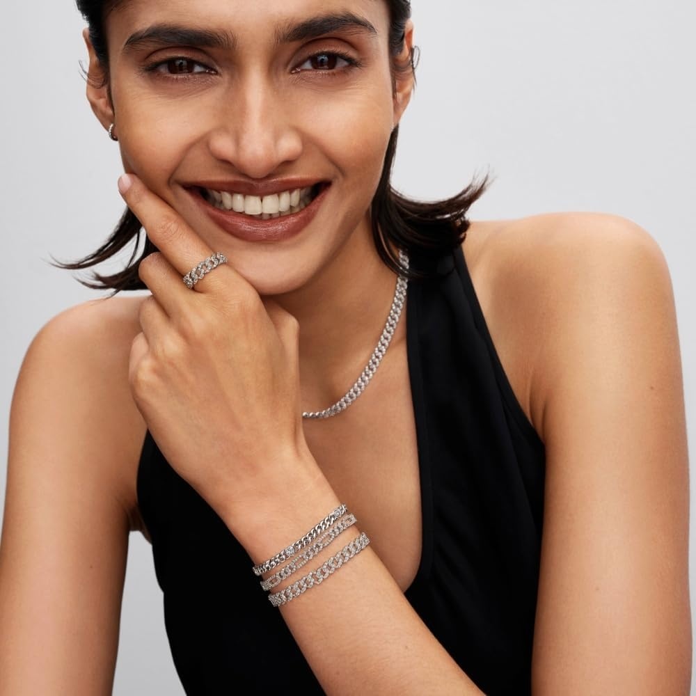 image:imagePANDORA Pav Cuban Chain Necklace 177 Sterling Silver amp Clear Cubic Zirconia Jewelry for Women with Gift Box