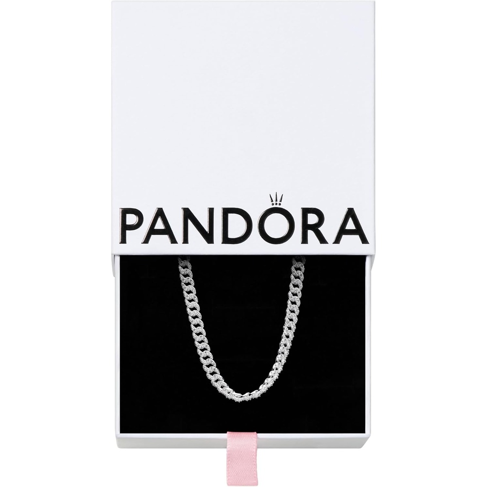 image:imagePANDORA Pav Cuban Chain Necklace 177 Sterling Silver amp Clear Cubic Zirconia Jewelry for Women with Gift Box