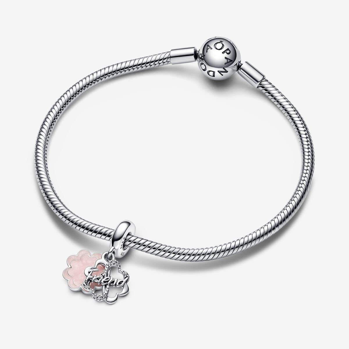 image:imagePANDORA Fourleaf Clover Friendship Double Dangle Charm Gift for Her Compatible with PANDORA Moments Sterling Silver with Cubic Zirconia amp Enamel With Gift Box