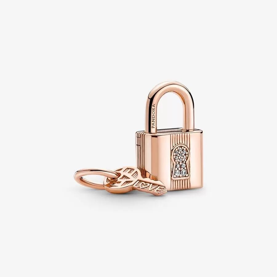 image:imagePANDORA Padlock amp Key Dangle Charm Compatible Moments Stunning Womens Jewelry Gift for Her Rose amp Cubic Zirconia with Gift Box